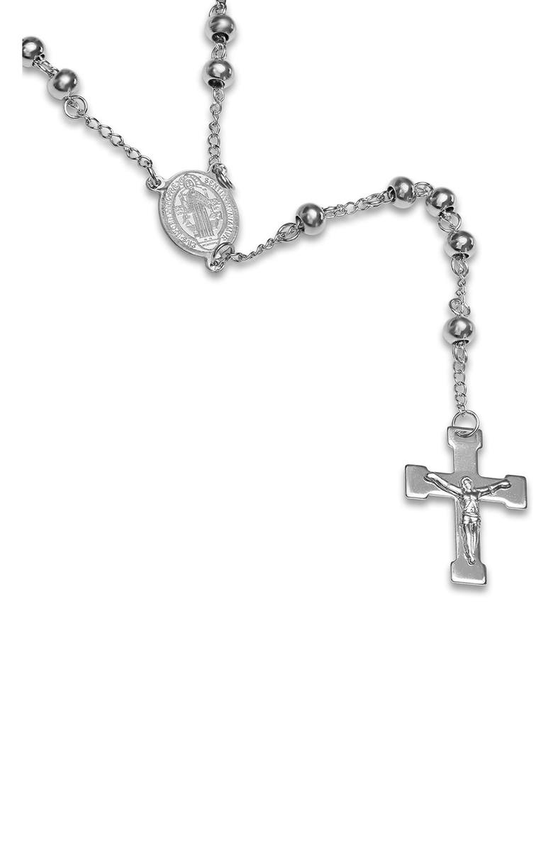 HMY JEWELRY Men's Stainless Steel Rosary Crucifix Y-Necklace, Alternate, color, Metallic