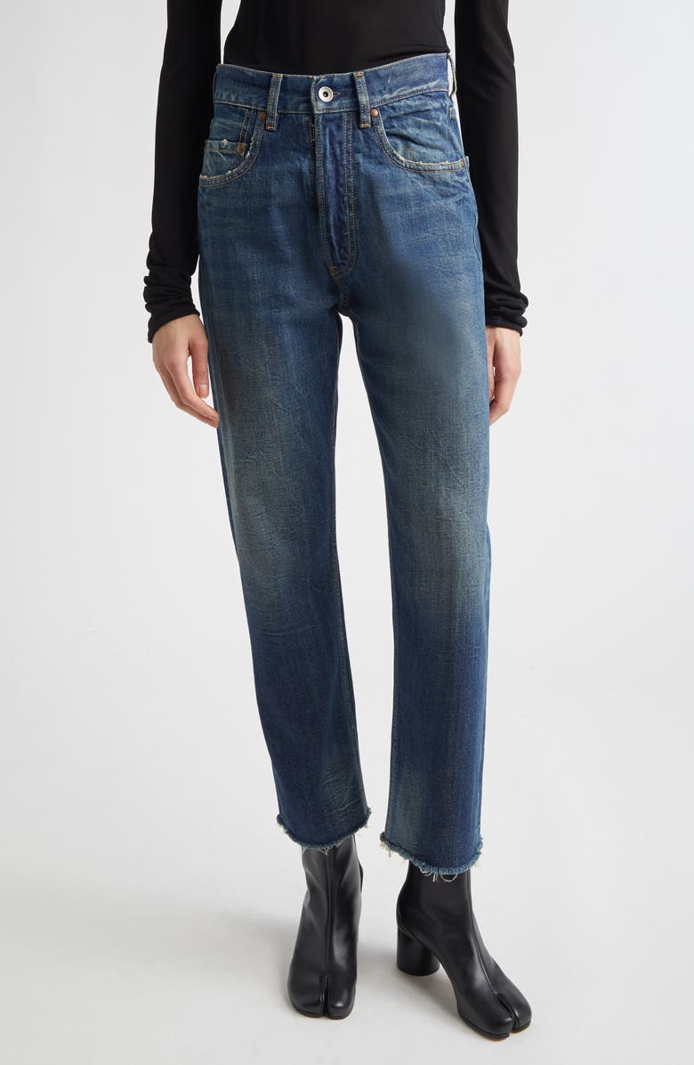 Maison Margiela Distressed Raw Hem Straight Leg Jeans, Main, color, Blue Wash