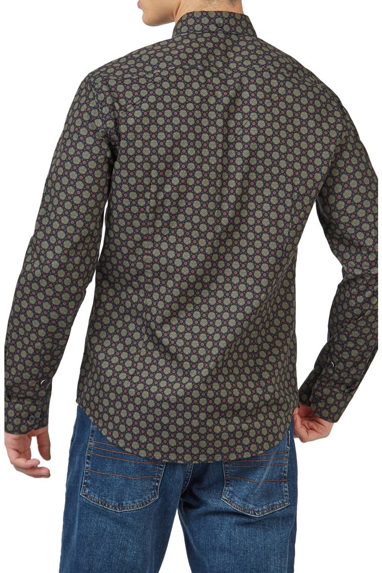 Print Cotton Button-Down Shirt, Alternate, color, BLACK