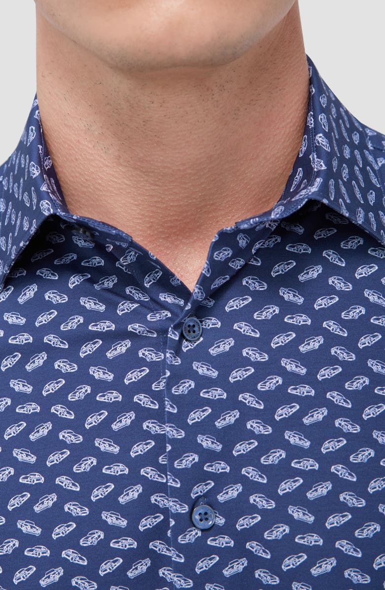 Bugatchi Milo OoohCotton<sup>®</sup> Car Print Short Sleeve Button-Up Shirt, Alternate, color, 