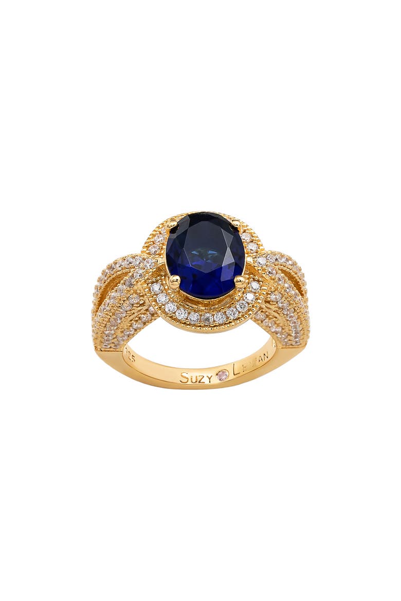 Oval-Cut Blue Cubic Zirconia Pav Ring, Alternate, color, BLUE