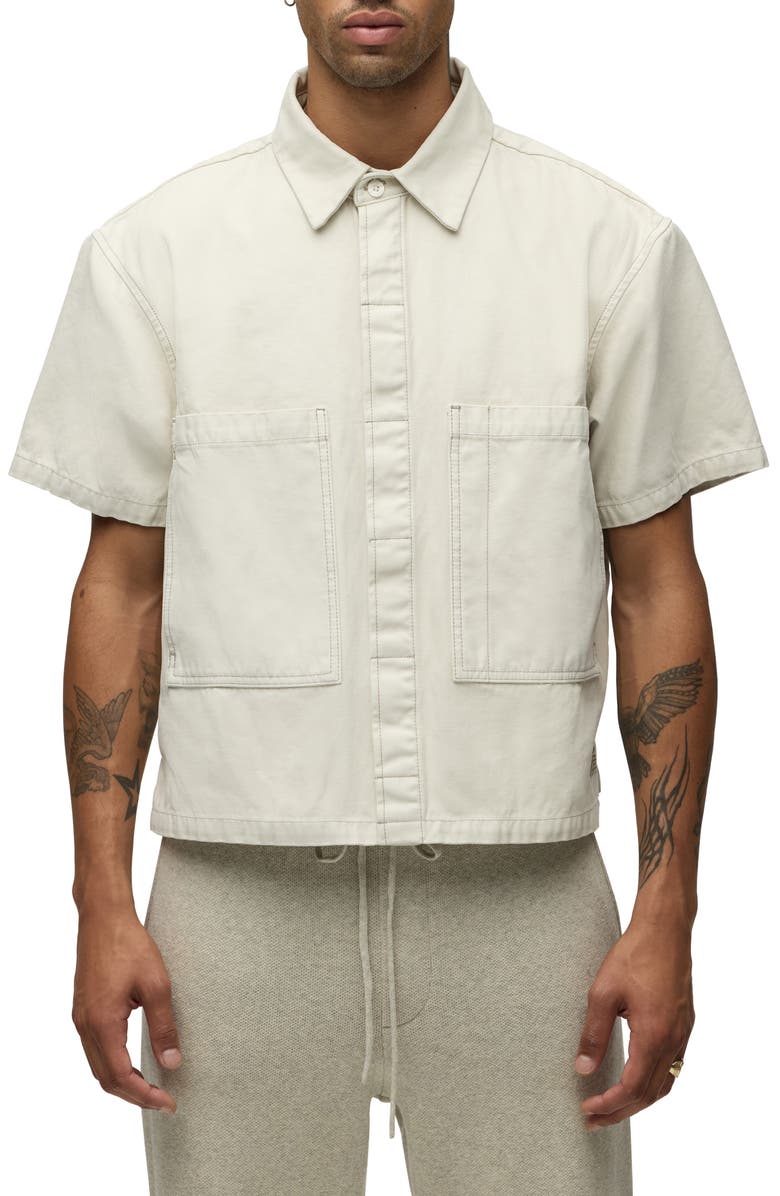 Hudson Jeans x Brandon Williams BKW Short Sleeve Cotton Moleskin Button-Up Shirt, Main, color, 