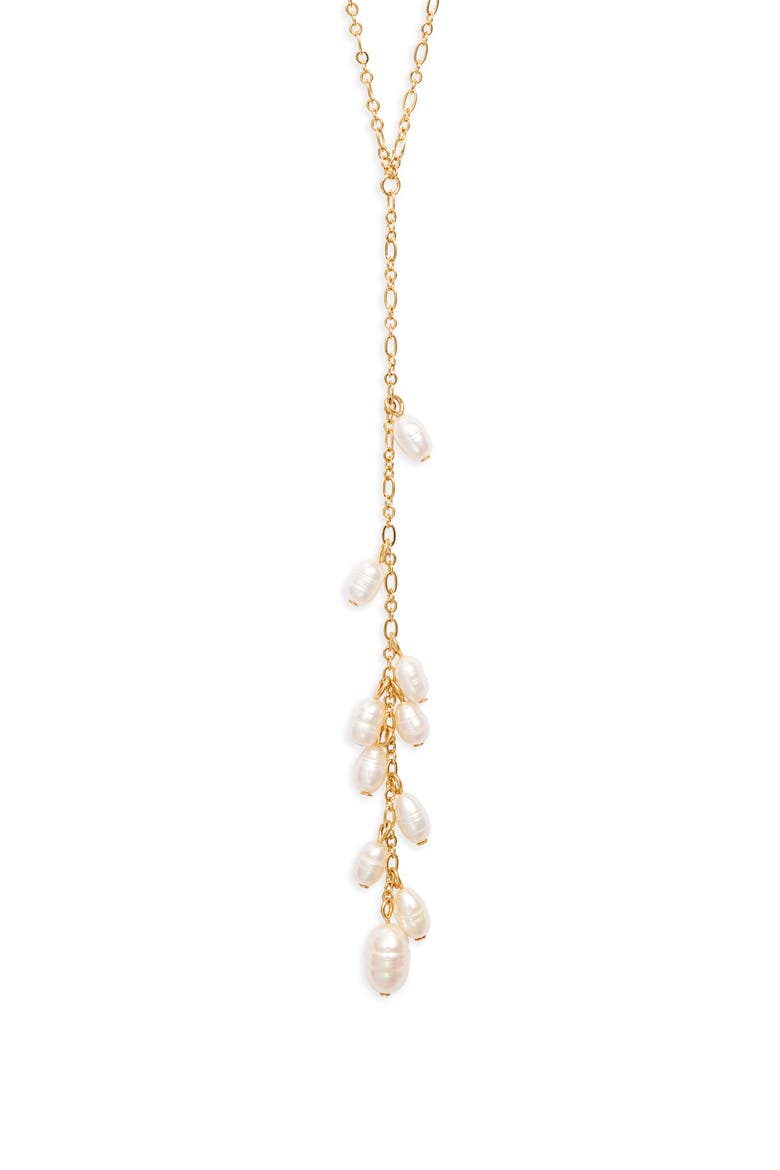 Demi-Fine Faux Pearl Lariat Necklace, Main, color, WHITE- 14K GOLD PLATED