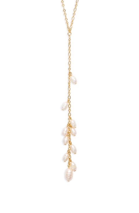Demi-Fine Faux Pearl Lariat Necklace