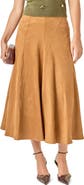 English Factory Faux Suede Flared Midi Skirt