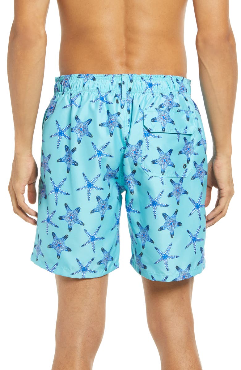 Bugatchi Starfish Print Swim Trunks, Alternate, color, 