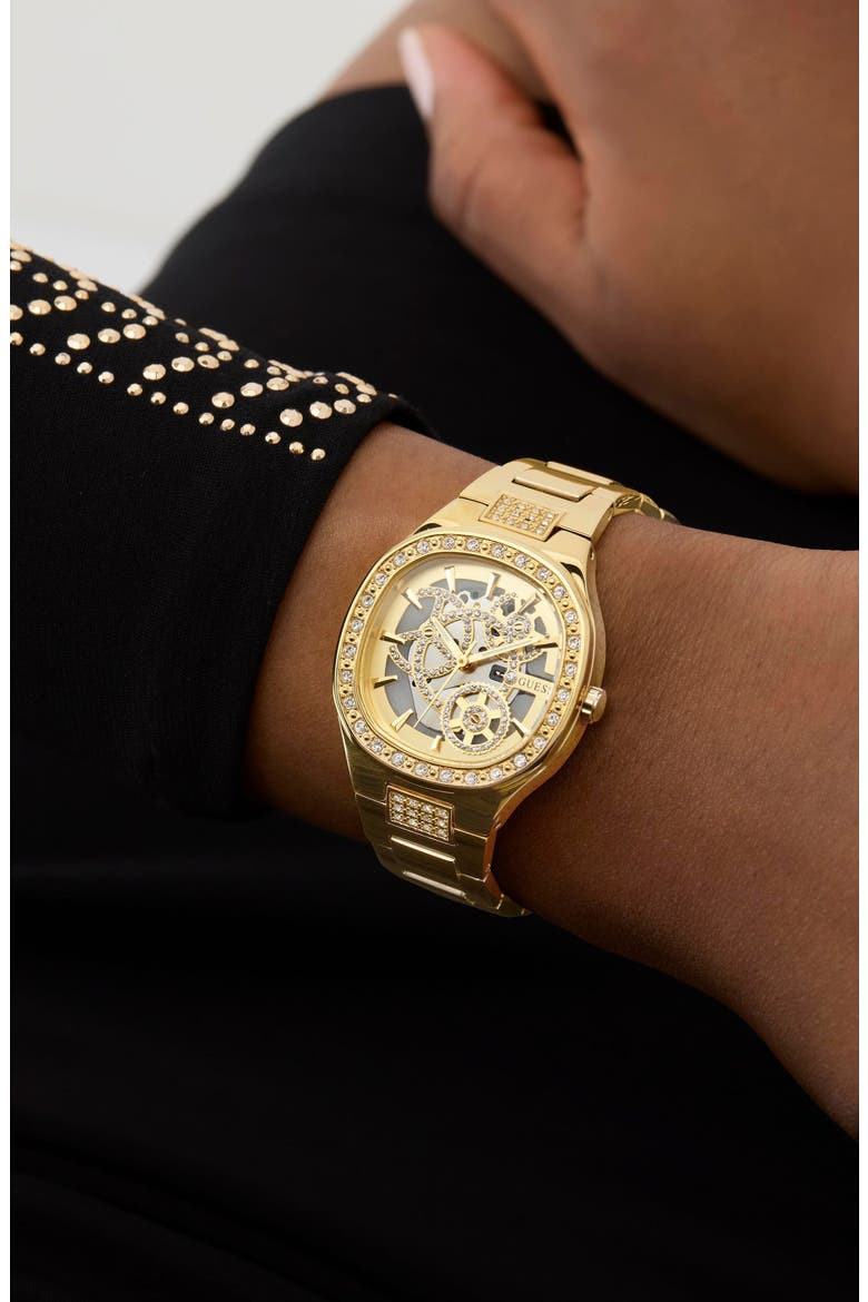 Goldtone & Crystal Skeleton Bracelet Watch, 32mm, Alternate, color, GOLD TONE