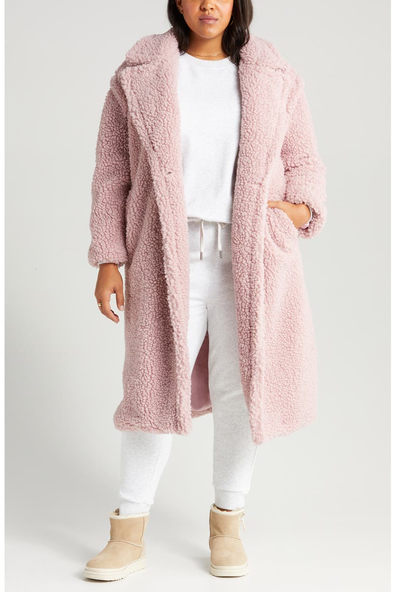 Gertrude Double Breasted Teddy Coat, Main, color, CLAY PINK