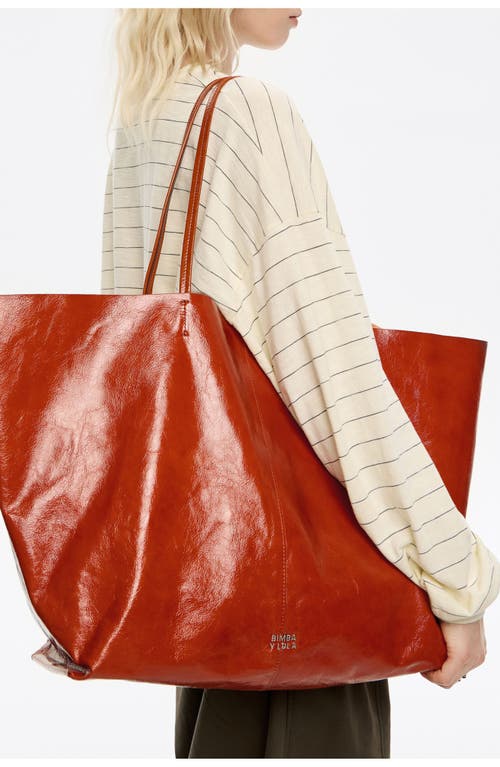 Bimba Y Lola Leather Maxi Shopper Bag In Orange
