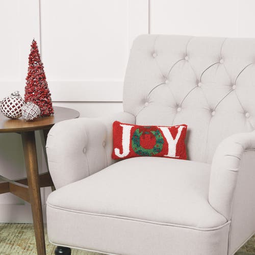 C & F Home C&f Home Christmas "joy" Wreath Small/petite Hooked Accent Pillow, 6" X 12" In Red