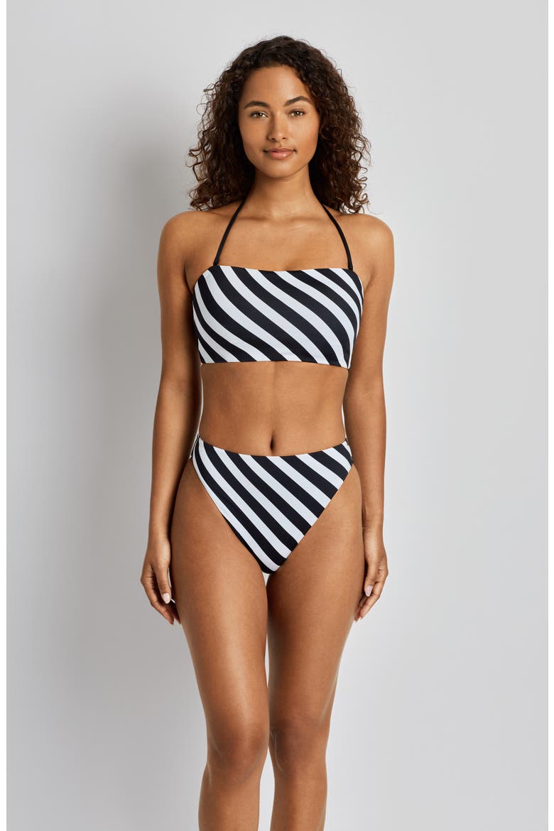 Stripe Longline Bandeau Bikini Top, Alternate, color, BLACK/WHITE