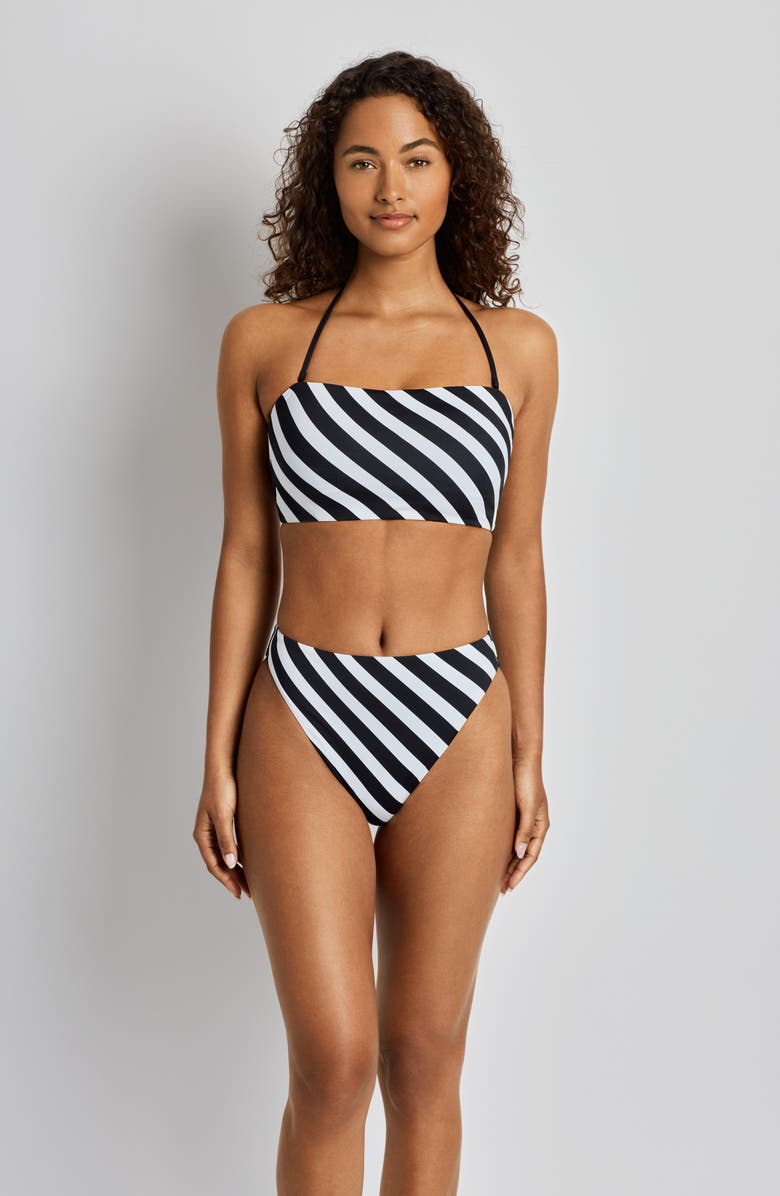 Lauren Ralph Lauren Stripe Longline Bandeau Bikini Top, Alternate, color, Black/White