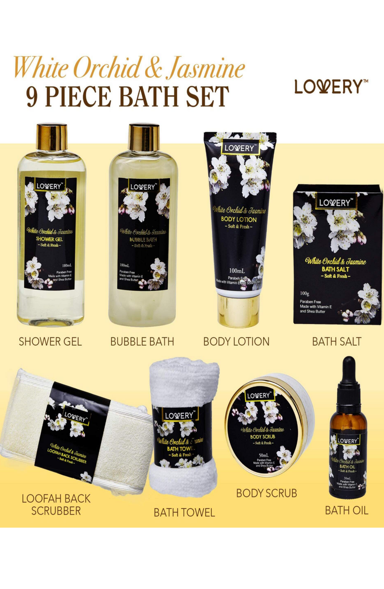 Lovery Orchid & Jasmine Bath & Body Gift Set, Alternate, color, Black / Beige