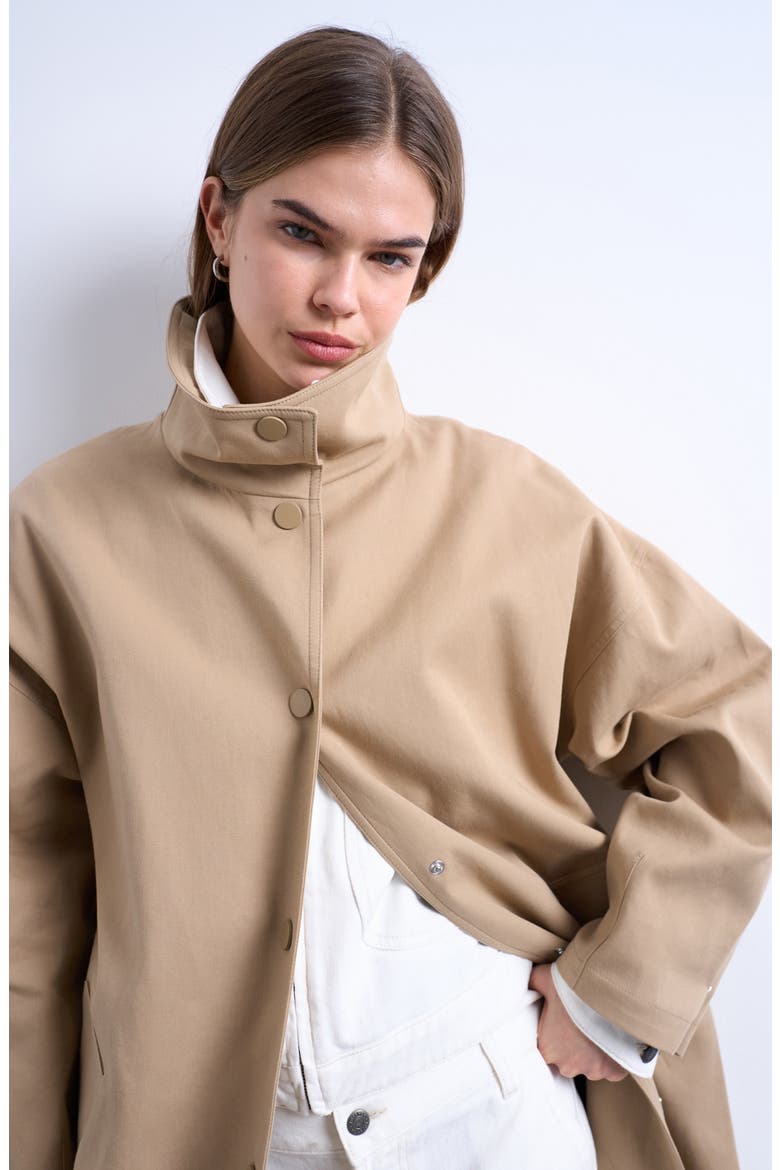 Stand Collar Longline Coat, Alternate, color, BEIGE