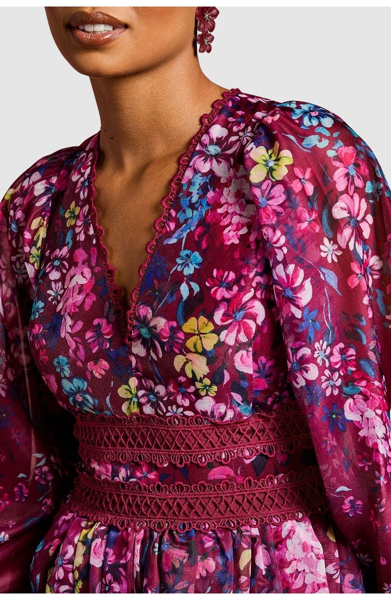 Coast Petite Organza Lace Trim Midaxi Dress, Alternate, color, Plum