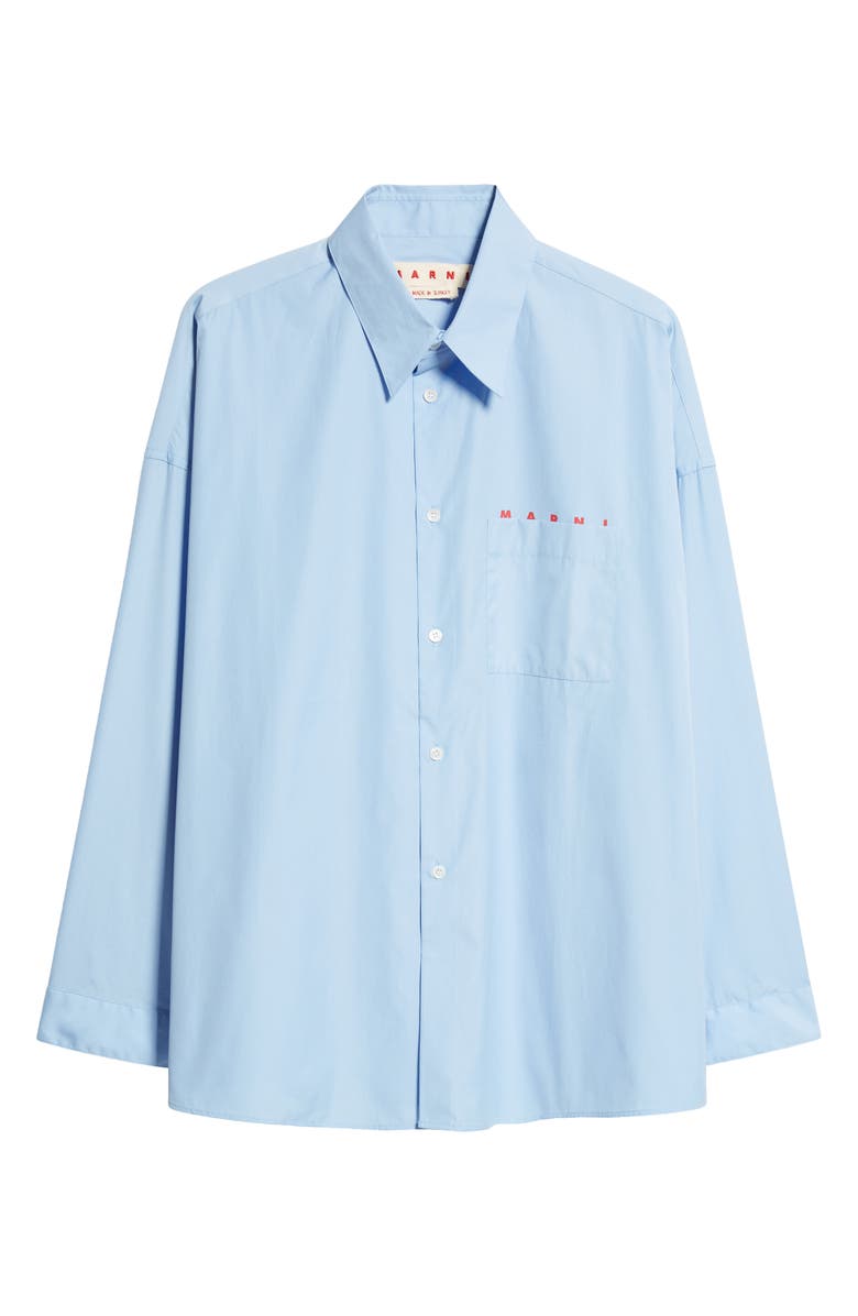 Marni Peeping Logo Organic Cotton Poplin Button-Up Shirt, Alternate, color, Iris/ Blue
