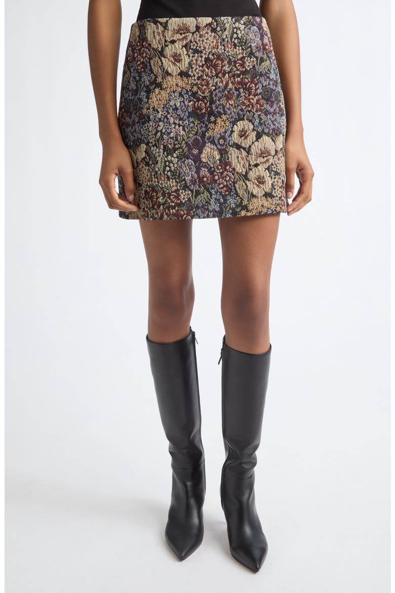 Ohemia Floral Silk Blend Miniskirt, Main, color, DARK EGGPLANT MULTI