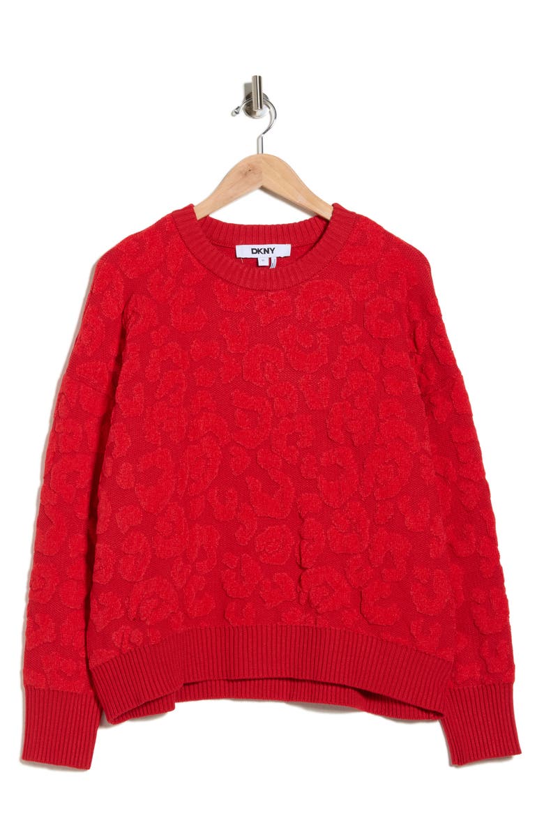 DKNY Cheetah Chenille Sweater, Alternate, color, Red Light