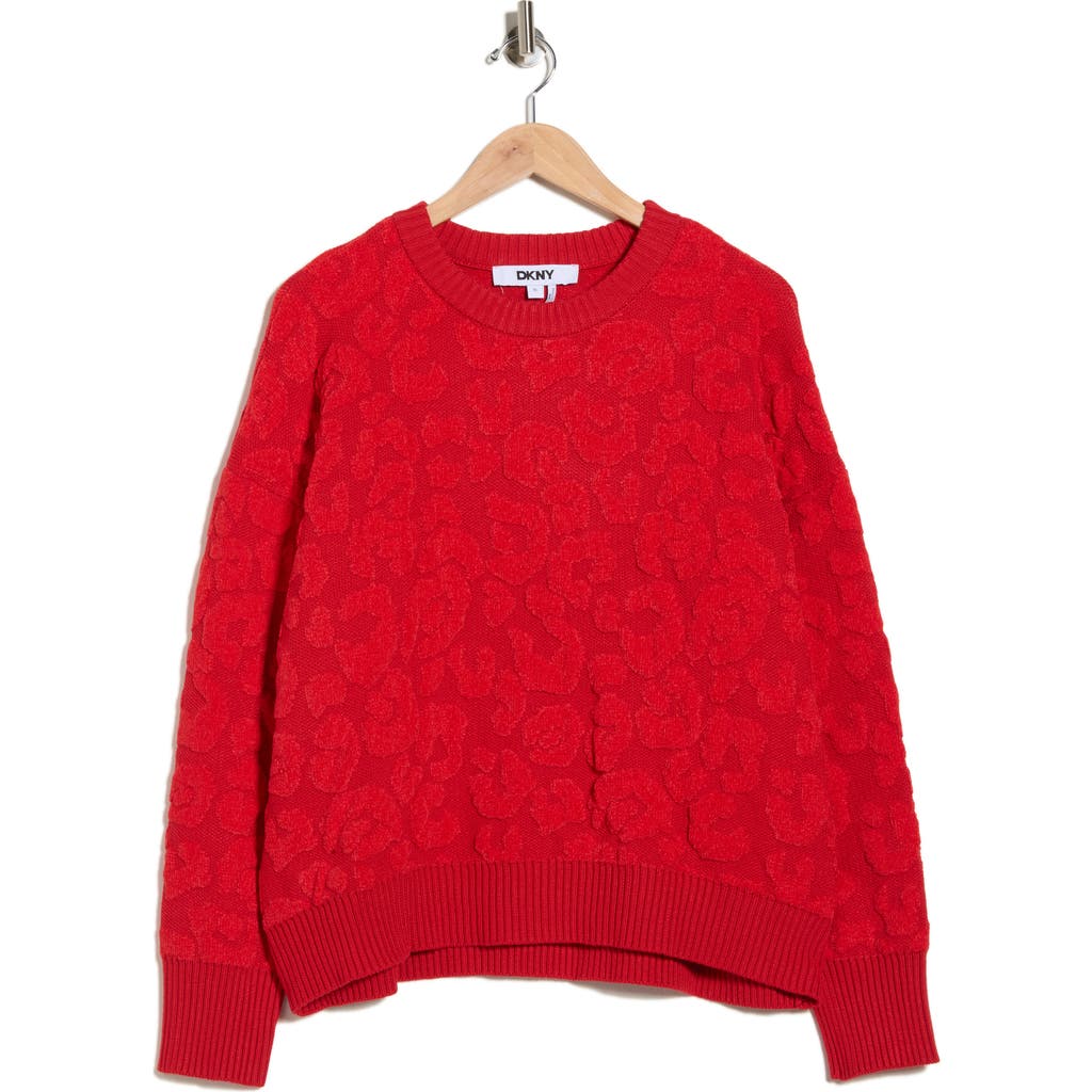 Dkny Cheetah Chenille Sweater In Red
