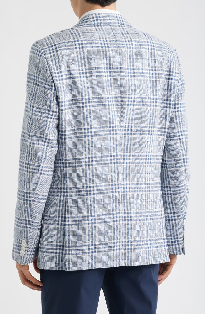BOSS Hutson Slim Fit Blue & White Plaid Linen & Cotton Blend Sport Coat, Alternate, color, Open Blue