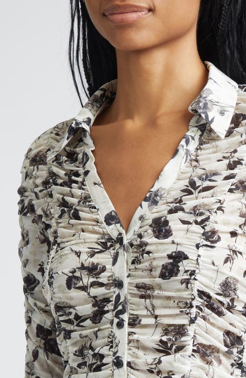Alice And Olivia Alice + Olivia Portia Floral Center Ruched Button-up Shirt In Yellow