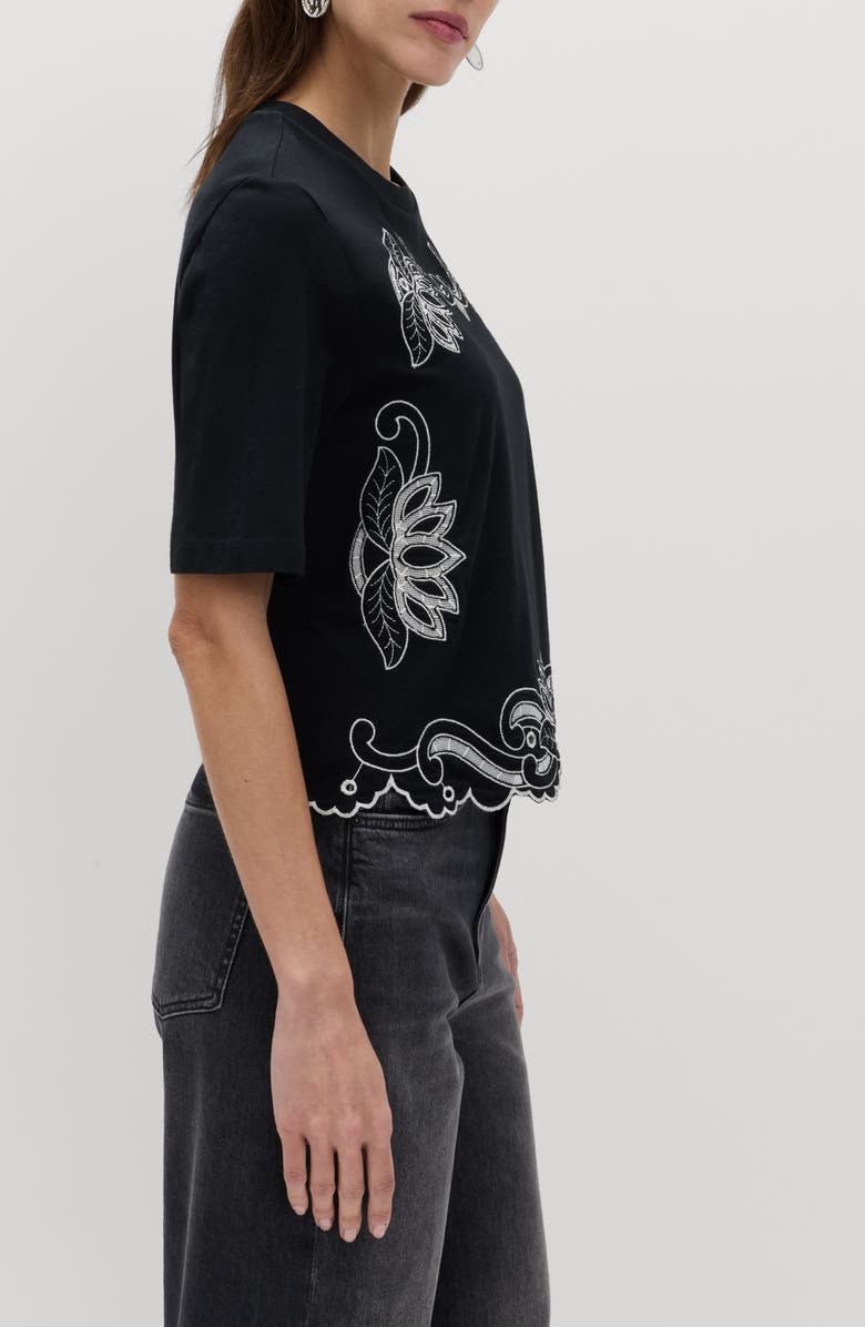 PER UNA BY M&S Pretty Cutwork Jersey T-Shirt, Alternate, color, Black