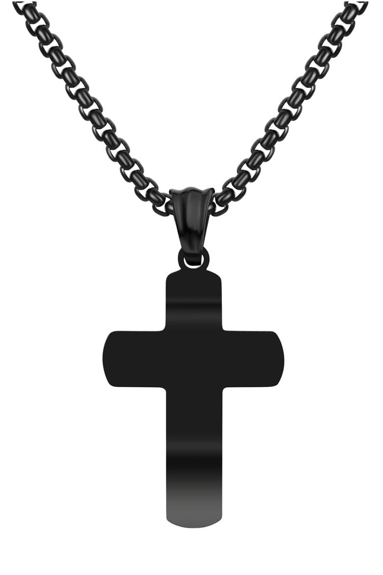 Polished Cross Pendant Necklace, Main, color, BLACK