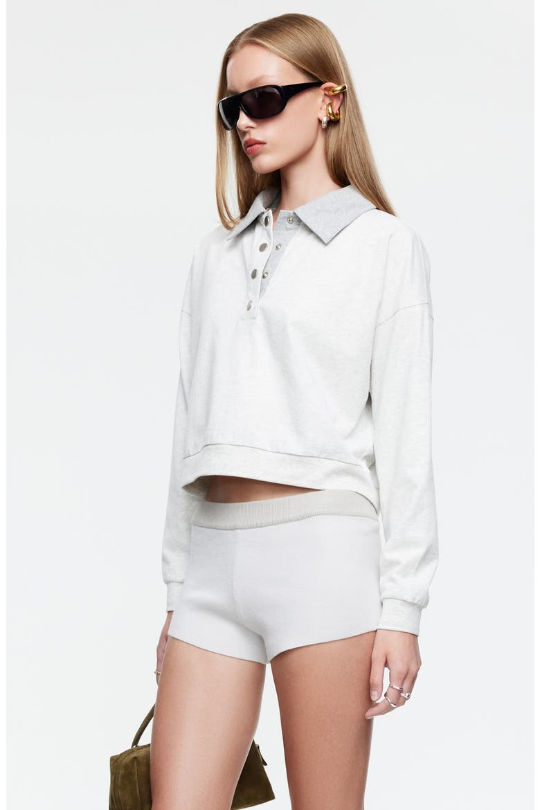 Housewife Half Snap Placket Crop Sweater, Alternate, color, HEATHER GREY