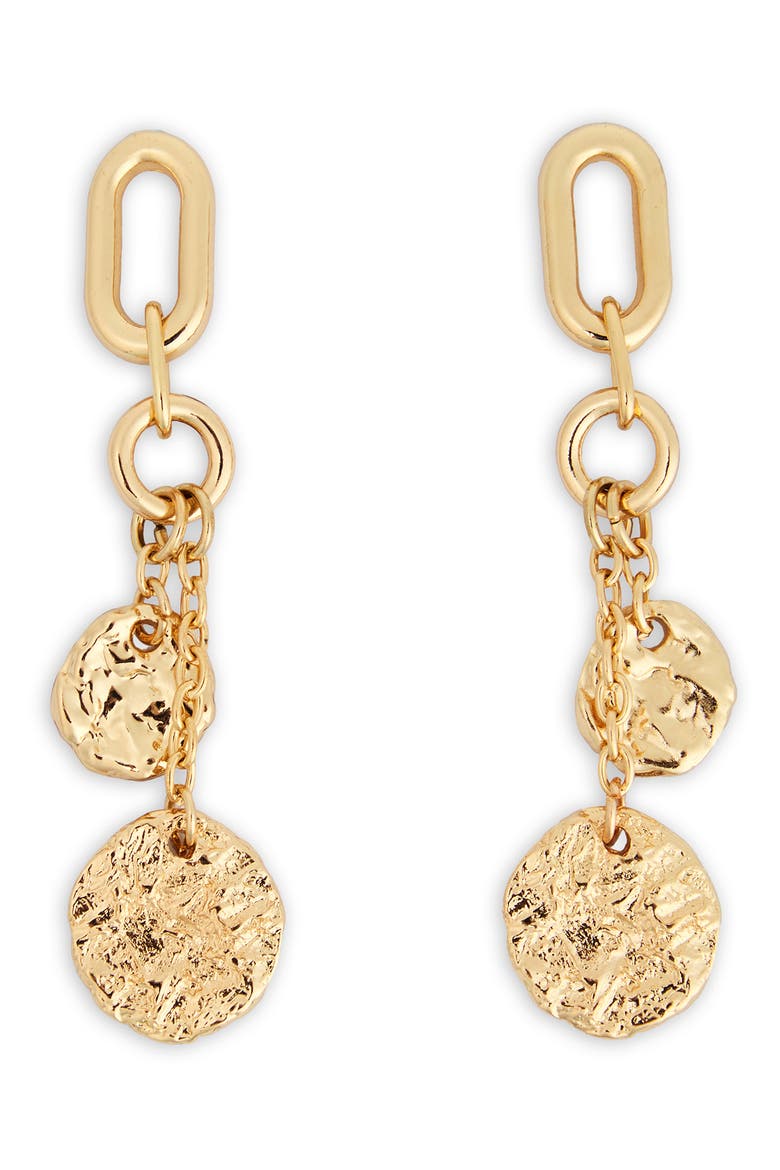 Hammered Disc Drop Earrings, Alternate, color, GOLD