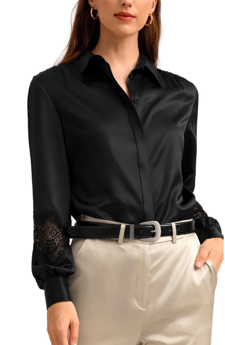 Lilysilk Armeria Lace Blouse, Main, color, Black