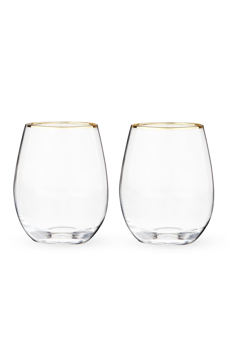 Gilded Stemless Wine Glasses Set of 2, Alternate, color, Gold