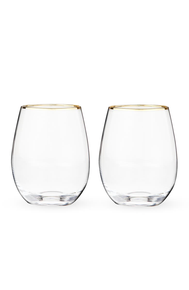 TWINE Gilded Stemless Wine Glasses Set of 2, Alternate, color, Gold