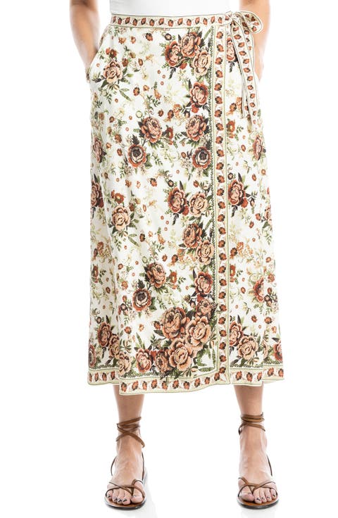Floral Border Faux Wrap Skirt
