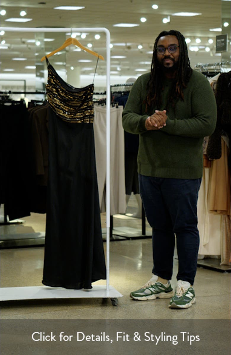 Beaded Mesh One-Shoulder Gown, sales video thumbnail