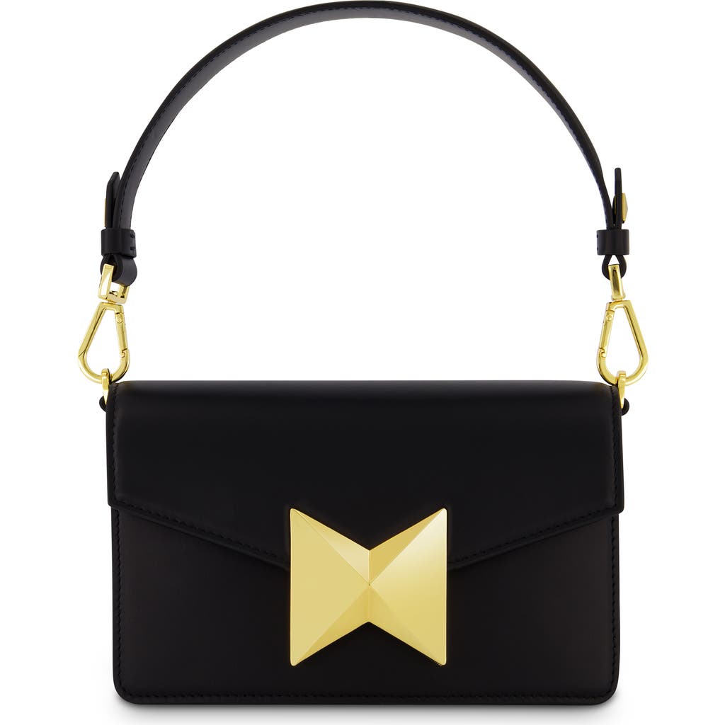 Mac Duggal Classic Leather Gold Plated Hardware Shoulder Bag In Black