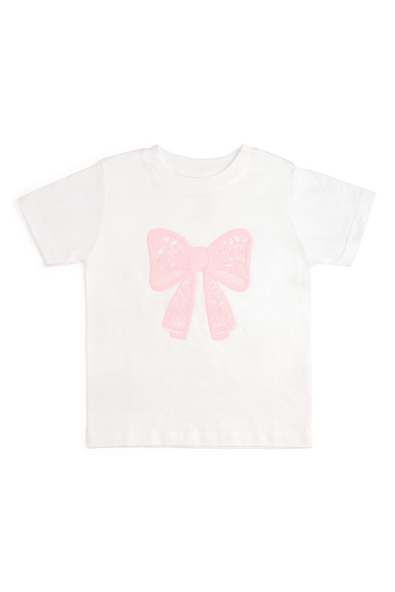 Lace Bow Puff Ink Short Sleeve T-Shirt, Main, color, White