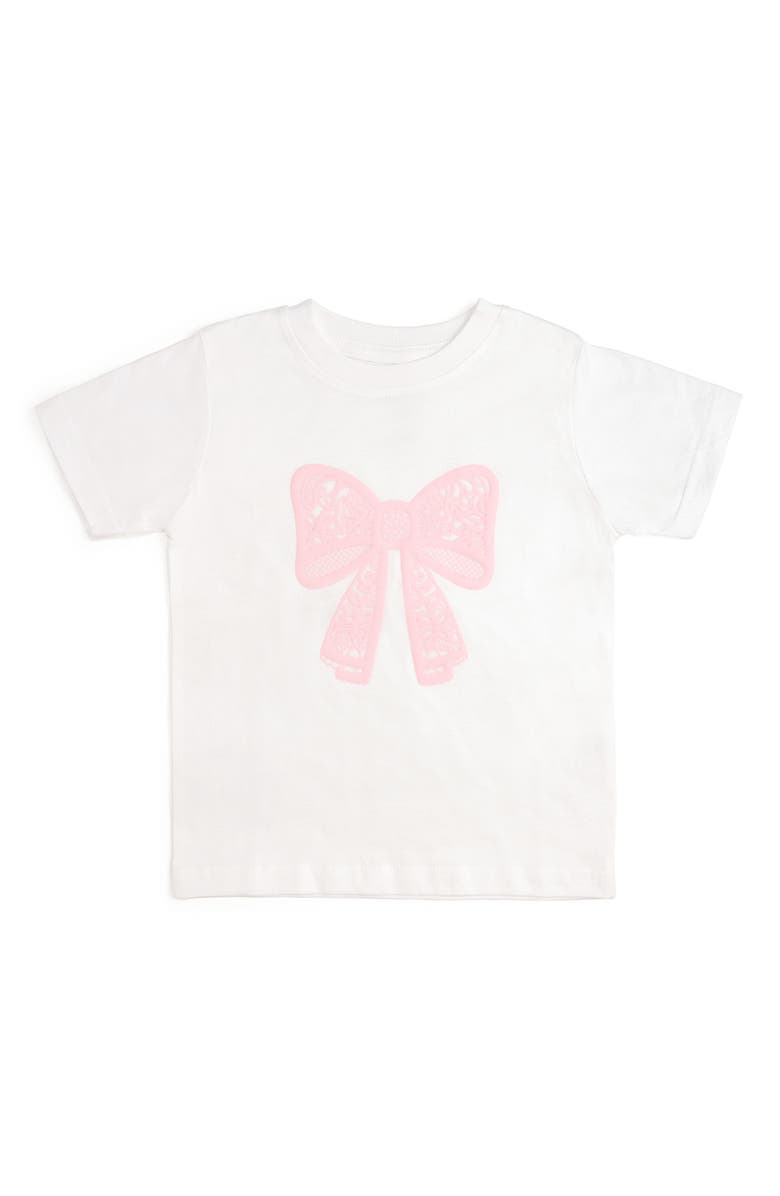Sweet Wink Lace Bow Puff Ink Short Sleeve T-Shirt, Main, color, White