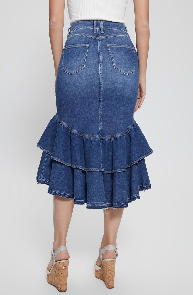 GUESS Marina Tiered Ruffle Denim Skirt, Alternate, color, 