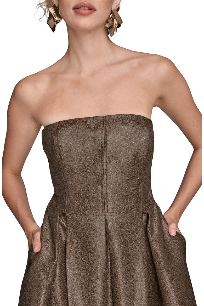 Metallic Pleated Strapless Fit & Flare Cocktail Dress, Alternate, color, VICUNA