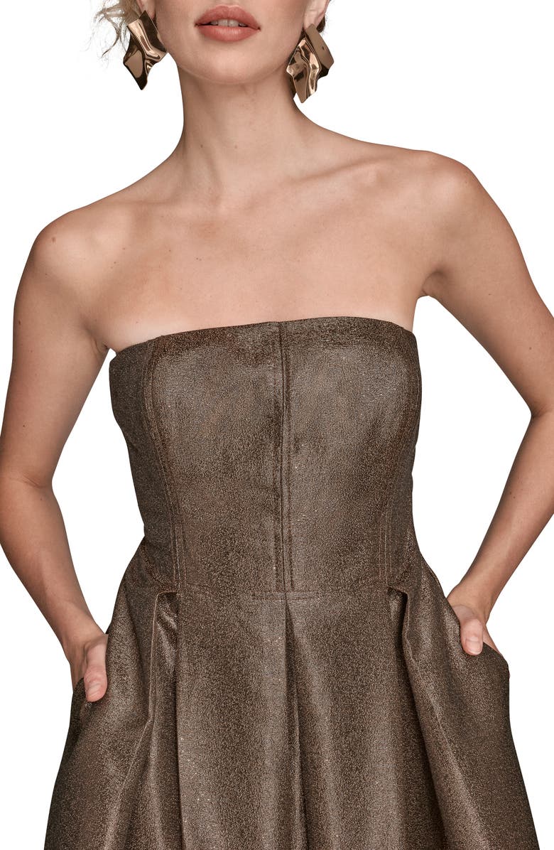 Donna Karan New York Metallic Pleated Strapless Fit & Flare Cocktail Dress, Alternate, color, Vicuna