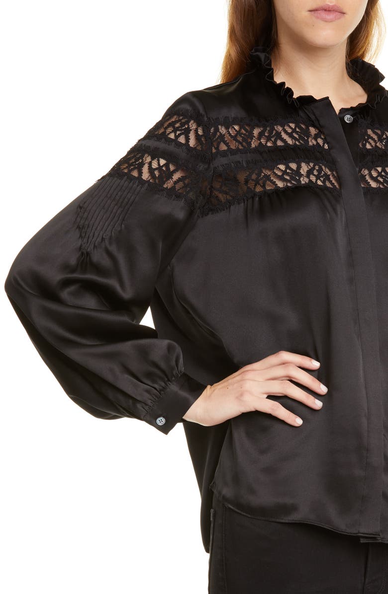 FRAME Lace Panel Silk Satin Blouse, Alternate, color, 