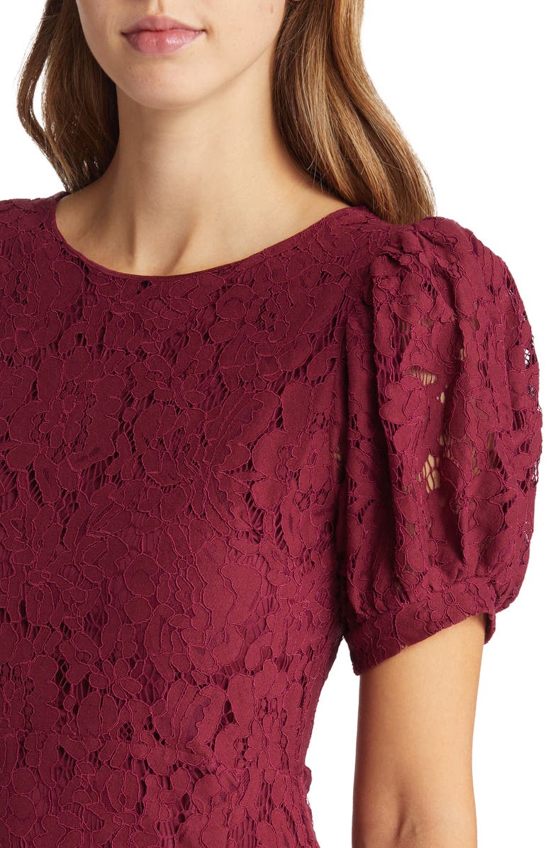 MELLODAY Ruffle Puff Sleeve Lace Midi Dress, Alternate, color,