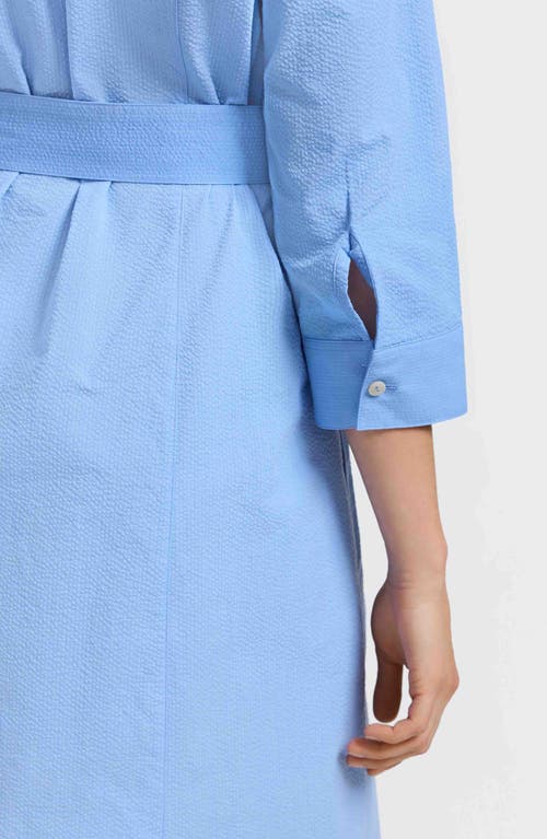 Foxcroft Fiona Belted Seersucker Shirtdress In Lake Blue