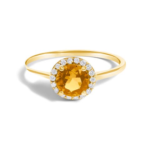 10K Gold Gemstone and 1/10 Cttw Diamond Halo Birthstone Ring