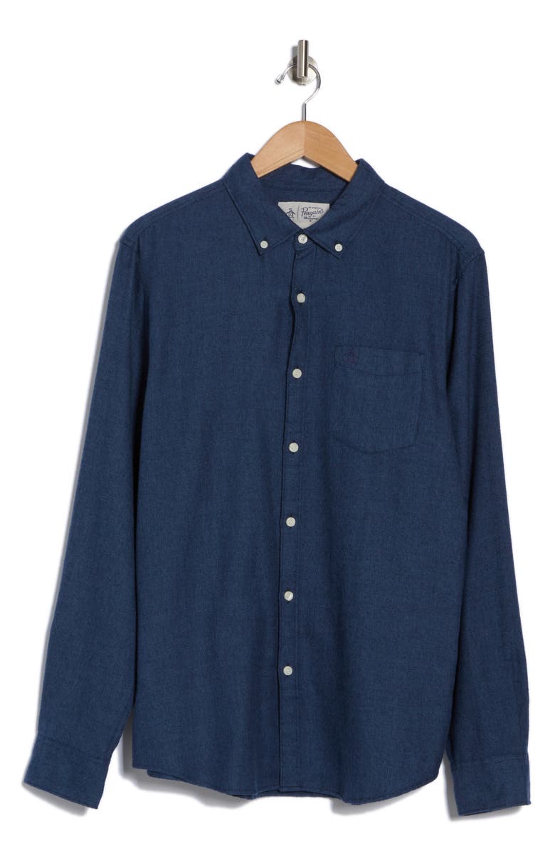 Original Penguin Jasper Flannel Button-Up Shirt, Alternate, color, Dark Sapphire