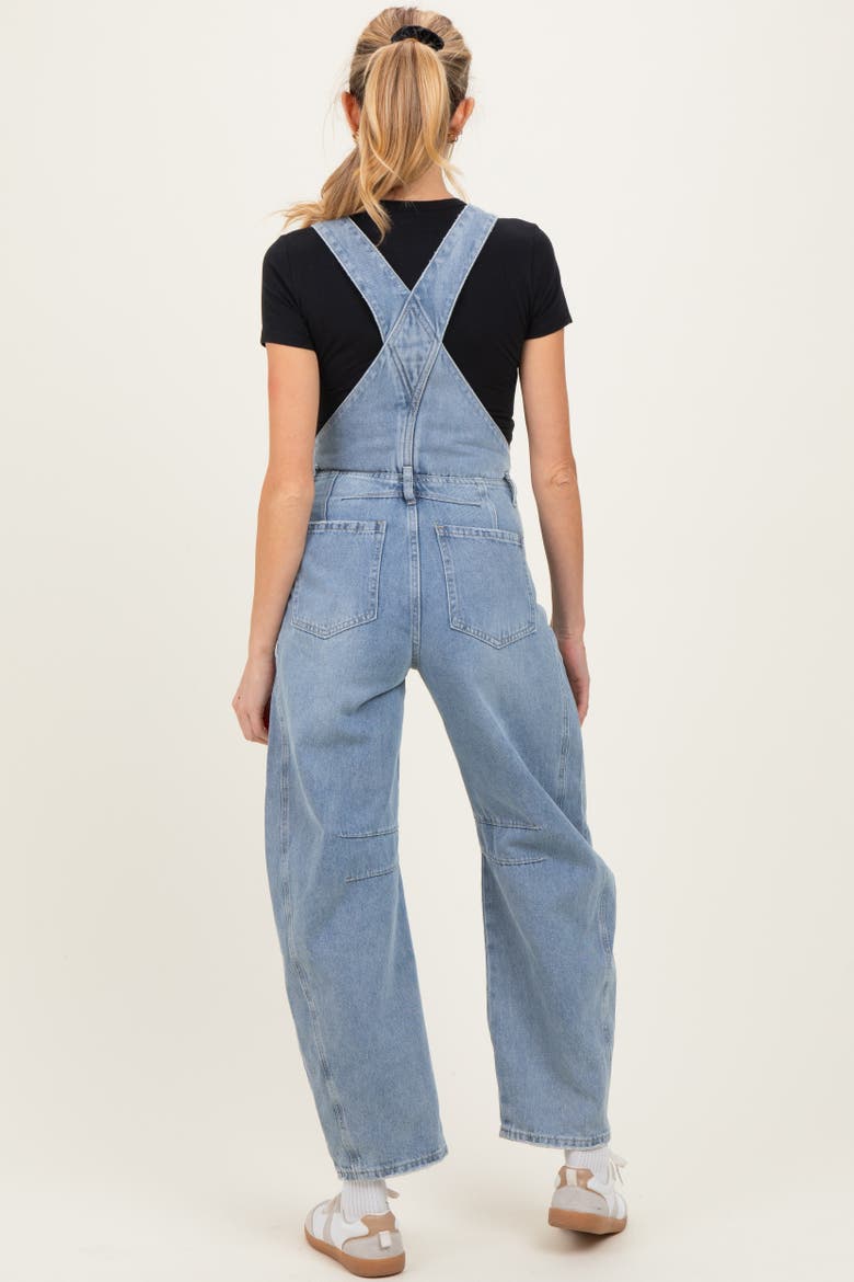 Blue Barrel Leg Denim Overalls, Alternate, color, Light Blue