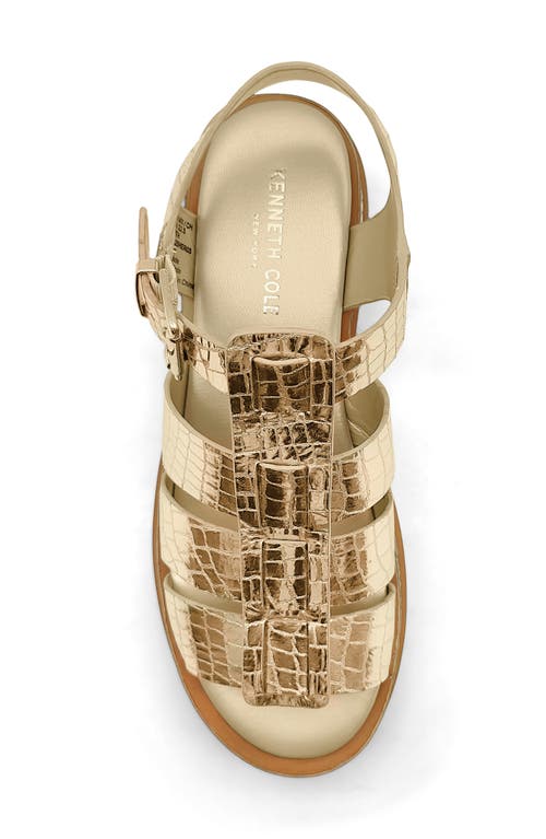 Kenneth Cole Herron Lizard Embossed Lug Sole Sandal In Soft Gold Leather