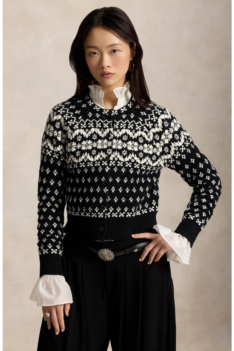 Fair Isle Wool Blend Cardigan, Alternate, color, BLACK