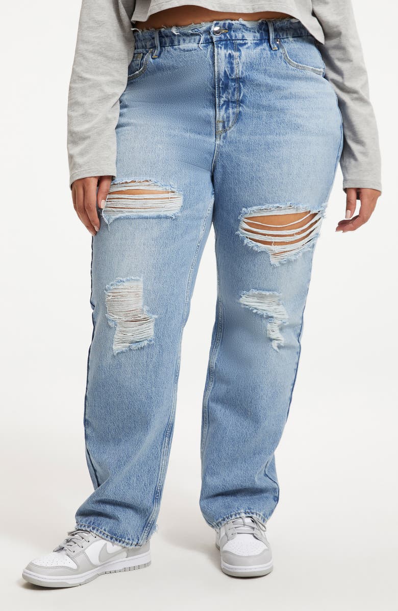 Good American 90s Ripped High Waist Straight Leg Jeans, Alternate, color, 