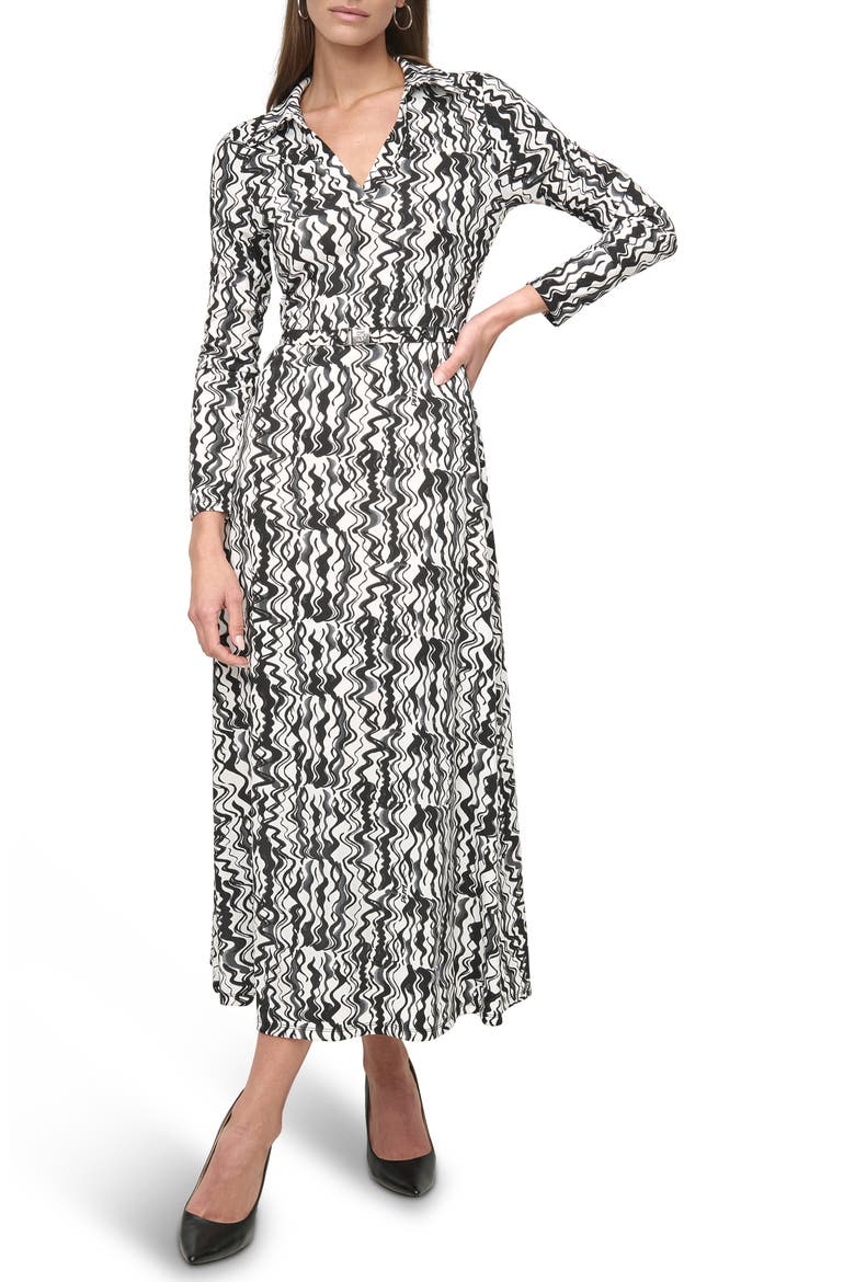 Long Sleeve Belted Maxi Dress, Main, color, IVORY/ BLACK